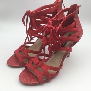 WHBM red Demi lace up sandals heels 8M 8